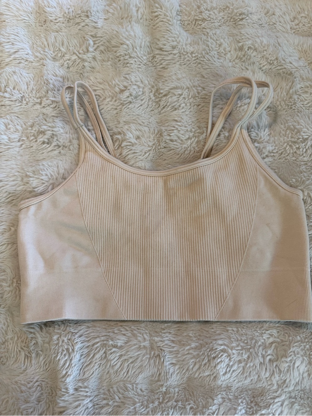 Yogalicious Double Strap Ribbed Crop Camisole - Beige